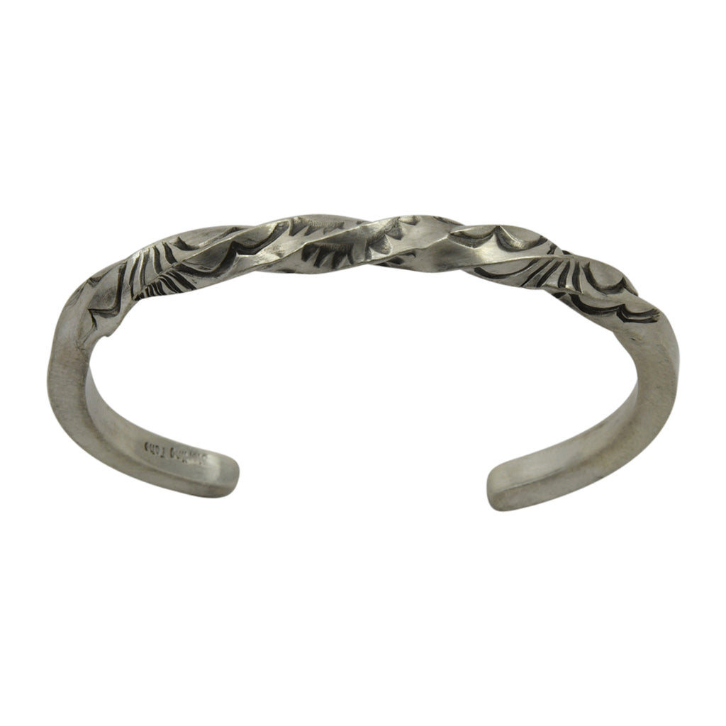 Elaine Tahe Sterling Silver Navajo Square Wire Middle Twist Bracelet