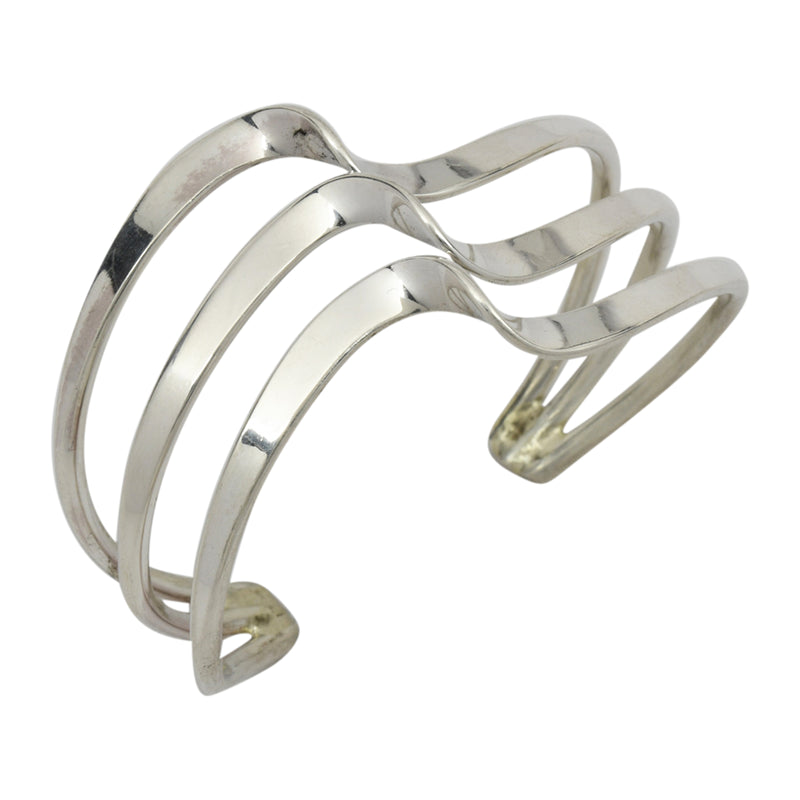 Elaine Tahe Sterling Silver Navajo Triple Wave Bracelet