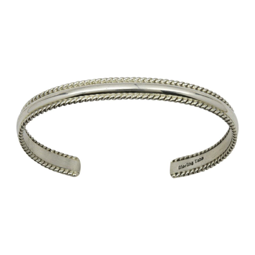 Elaine Tahe Sterling Silver Navajo 2 Rope & Half Round Middle 7mm Bracelet