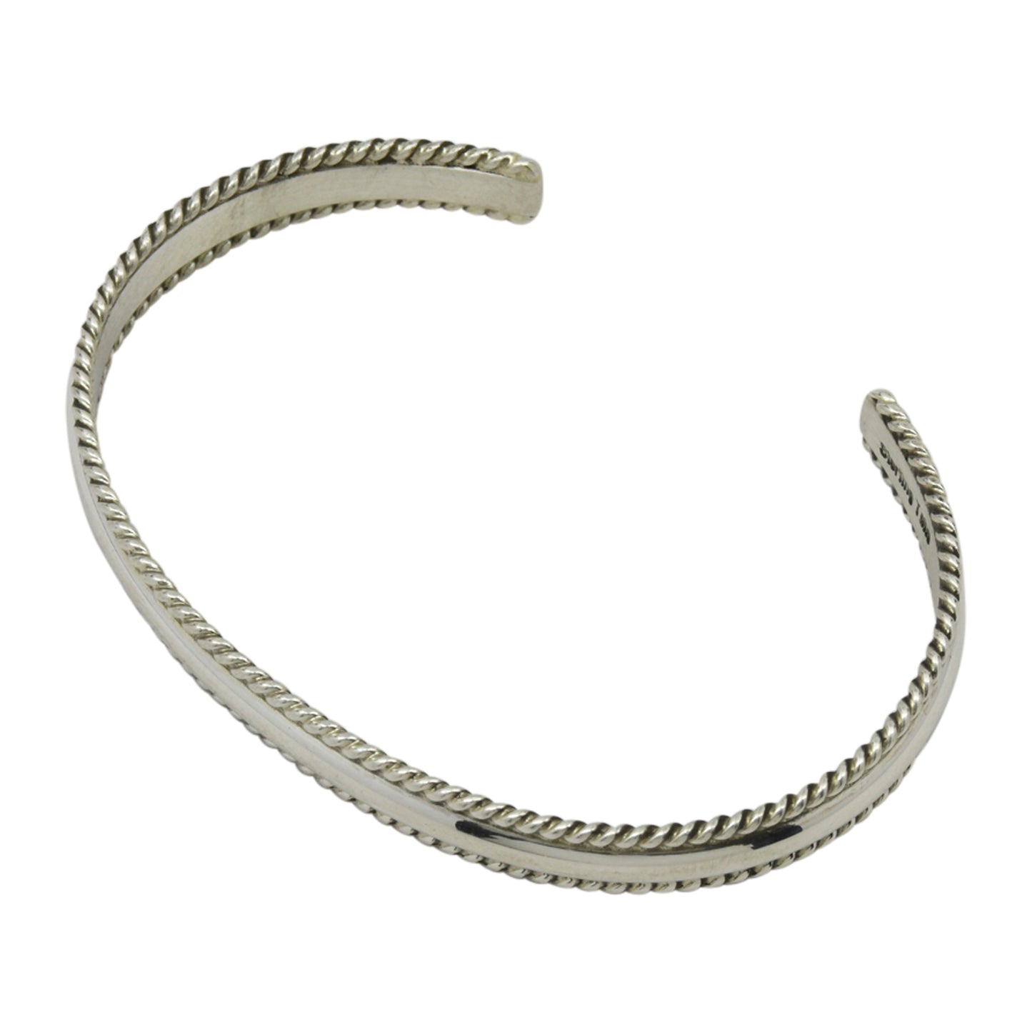 Elaine Tahe Sterling Silver Navajo 2 Rope & Half Round Middle 7mm Bracelet