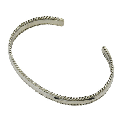 Elaine Tahe Sterling Silver Navajo 2 Rope & Half Round Middle 7mm Bracelet