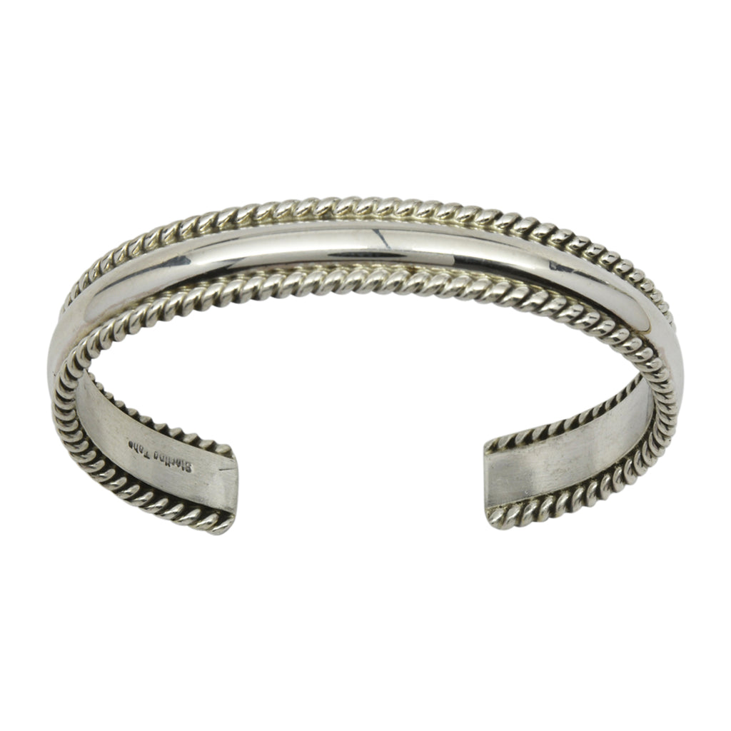 Elaine Tahe Sterling Silver Navajo 2 Rope & Half Round Middle 11mm Bracelet