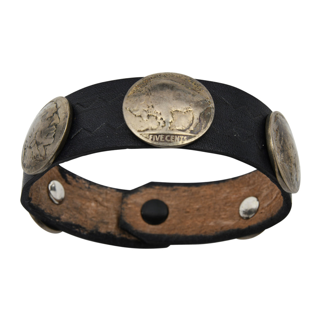 Black Leather Taos American Indian Buffalo Nickel Bracelet