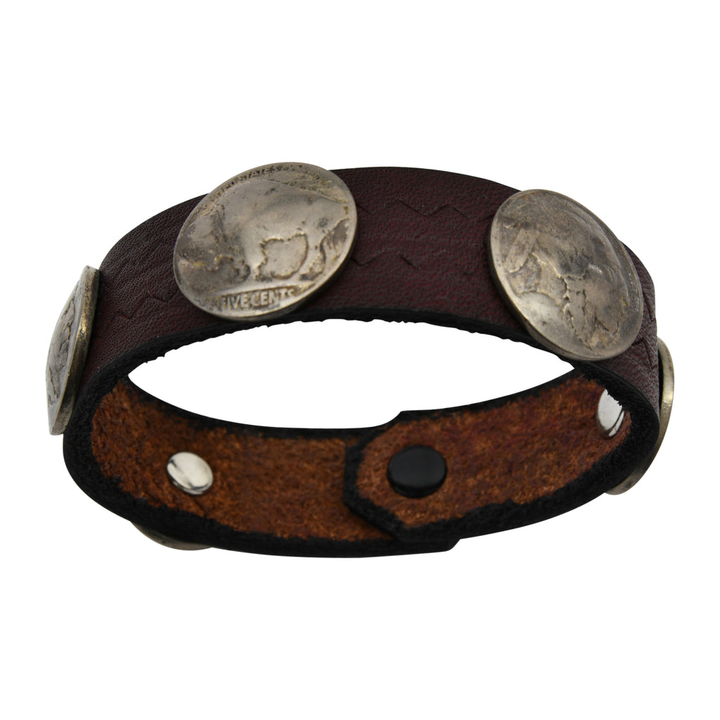 Reddish Brown Leather Taos American Indian Buffalo Nickel Bracelet