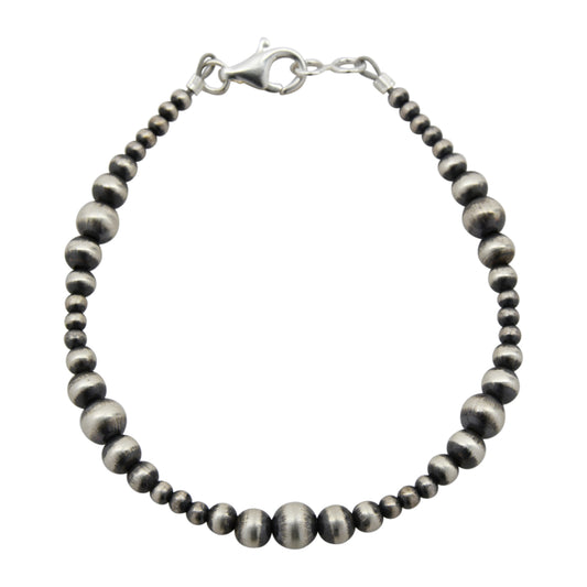Sterling Silver Mixed Graduated Desert Pearls Oxidized Bead Bracelet. Available in 7" to 10"