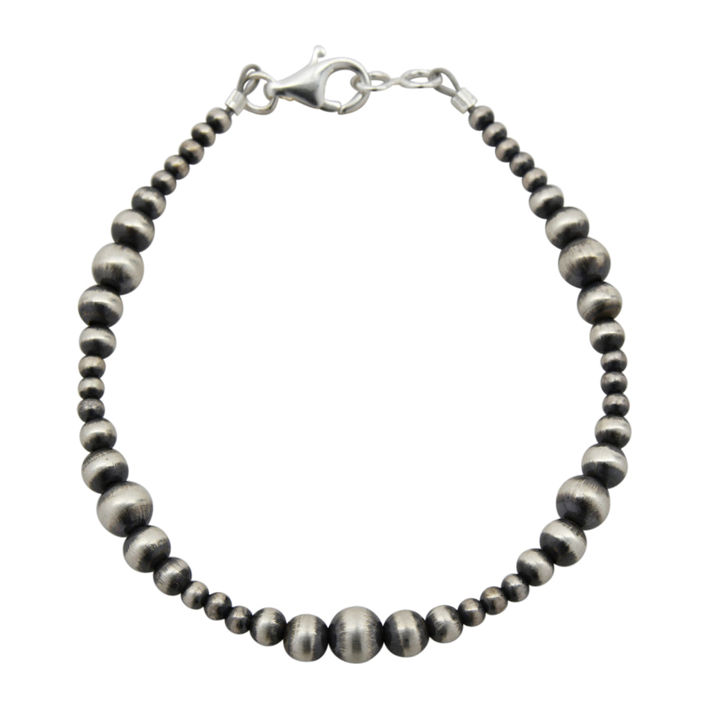 Sterling Silver Mixed Graduated Navajo Pearl Oxidize Bead Bracelet. Available in 7" to 10"