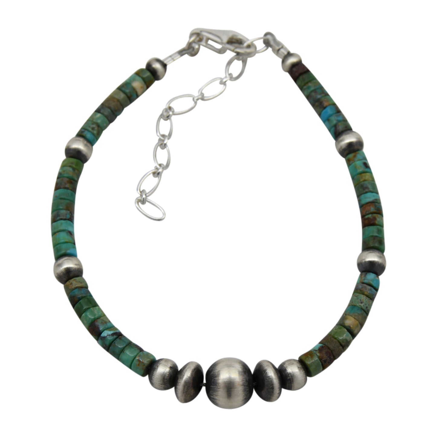 Sterling Silver Turquoise Heishi & 3 Bead Desert Pearls Bracelet w/ Extender