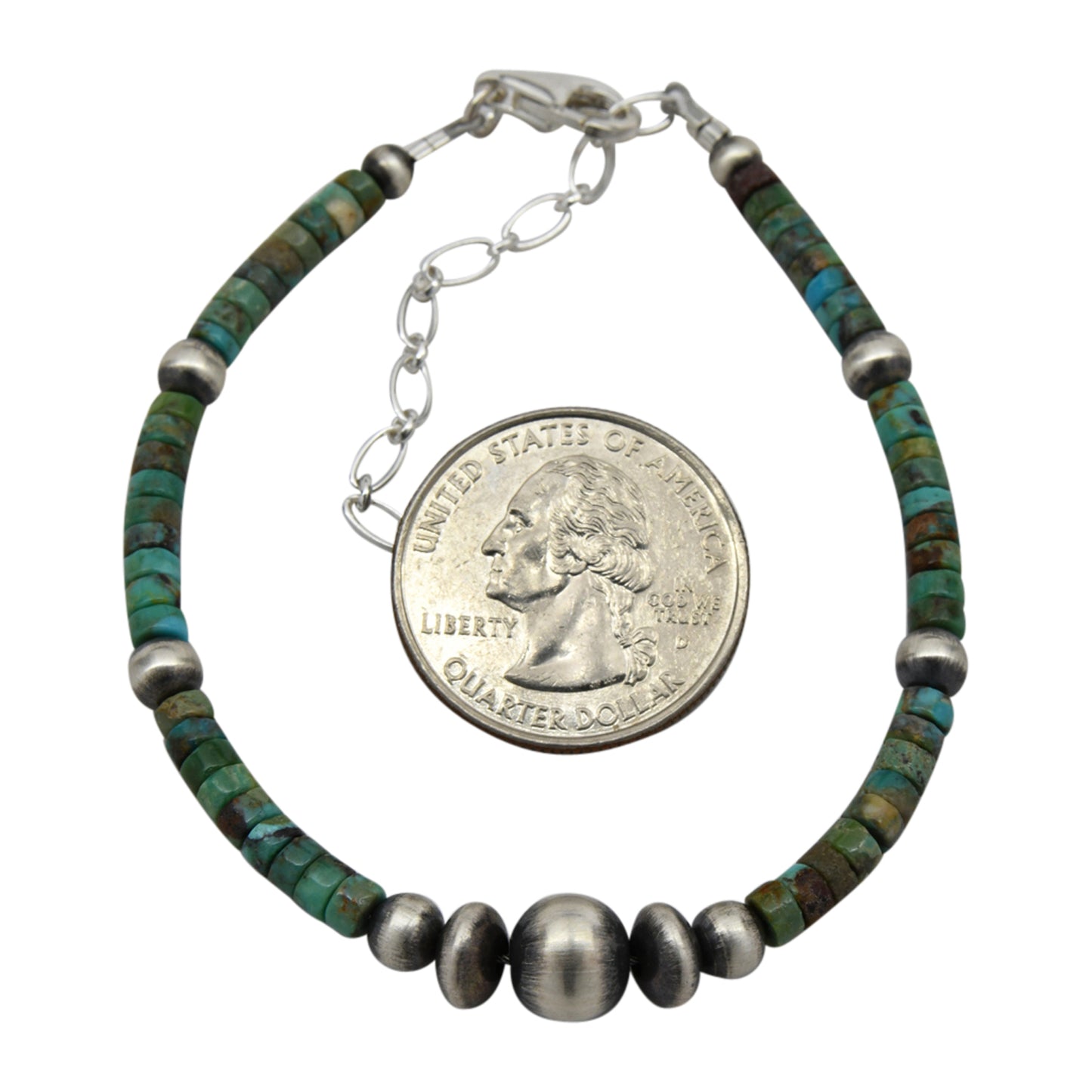 Sterling Silver Turquoise Heishi & 3 Bead Desert Pearls Bracelet w/ Extender