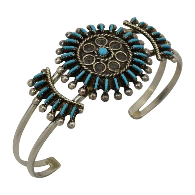 Philander Gia Sterling Silver Turquoise Needlepoint Cluster Zuni Cuff Bracelet