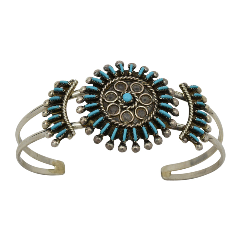 Philander Gia Sterling Silver Turquoise Needlepoint Cluster Zuni Cuff Bracelet