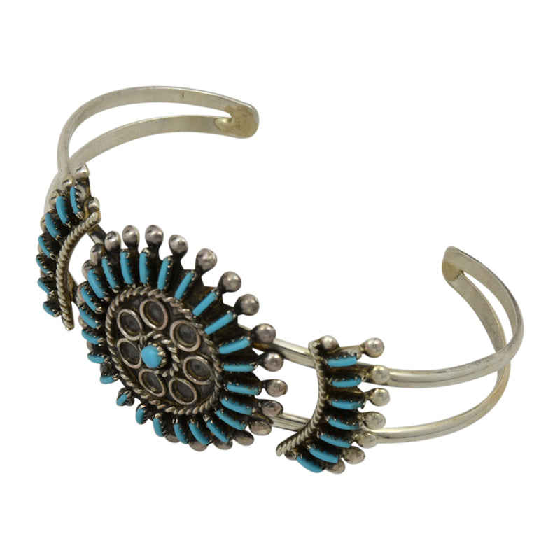 Philander Gia Sterling Silver Turquoise Needlepoint Cluster Zuni Cuff Bracelet
