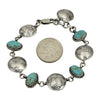 James McCabe Sterling Silver Turquoise & Mercury Dime Alternating Link Navajo Bracelet