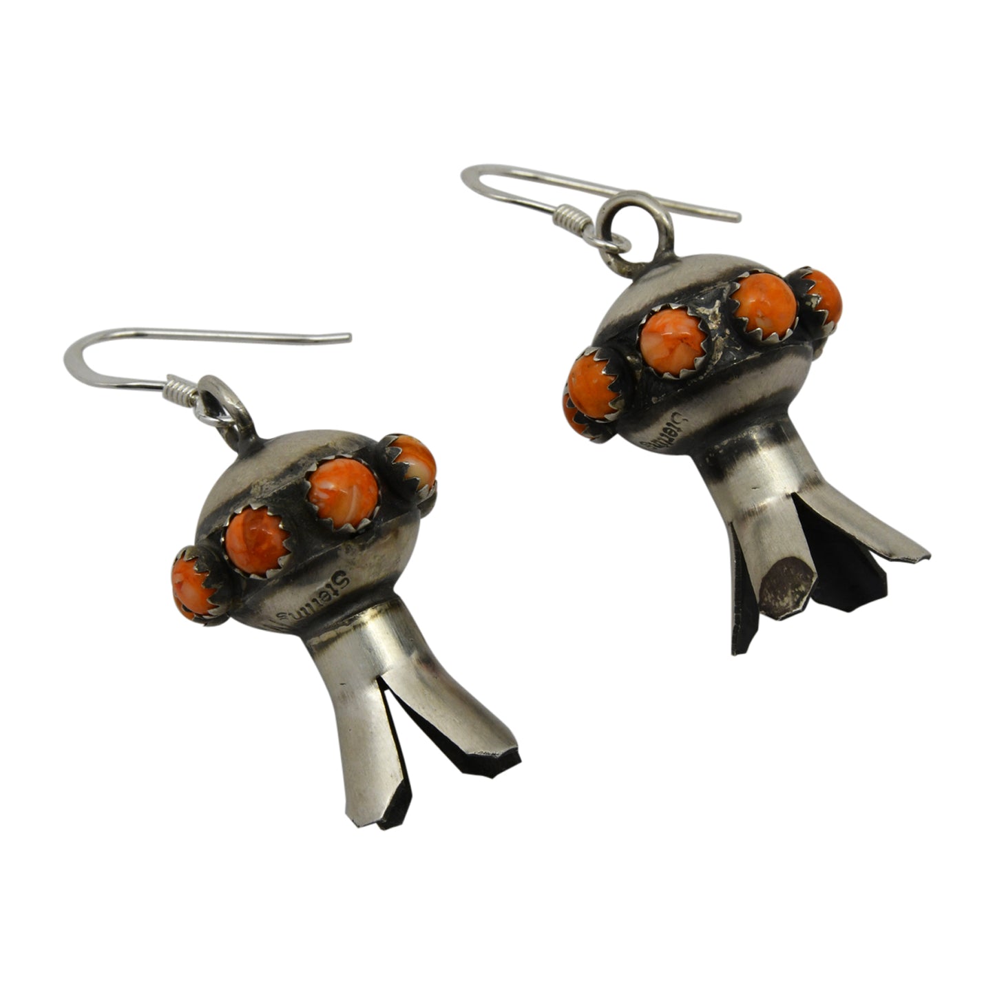 Monica Smith Sterling Silver Navajo Orange Spiny Oyster Squash Blossom Earrings