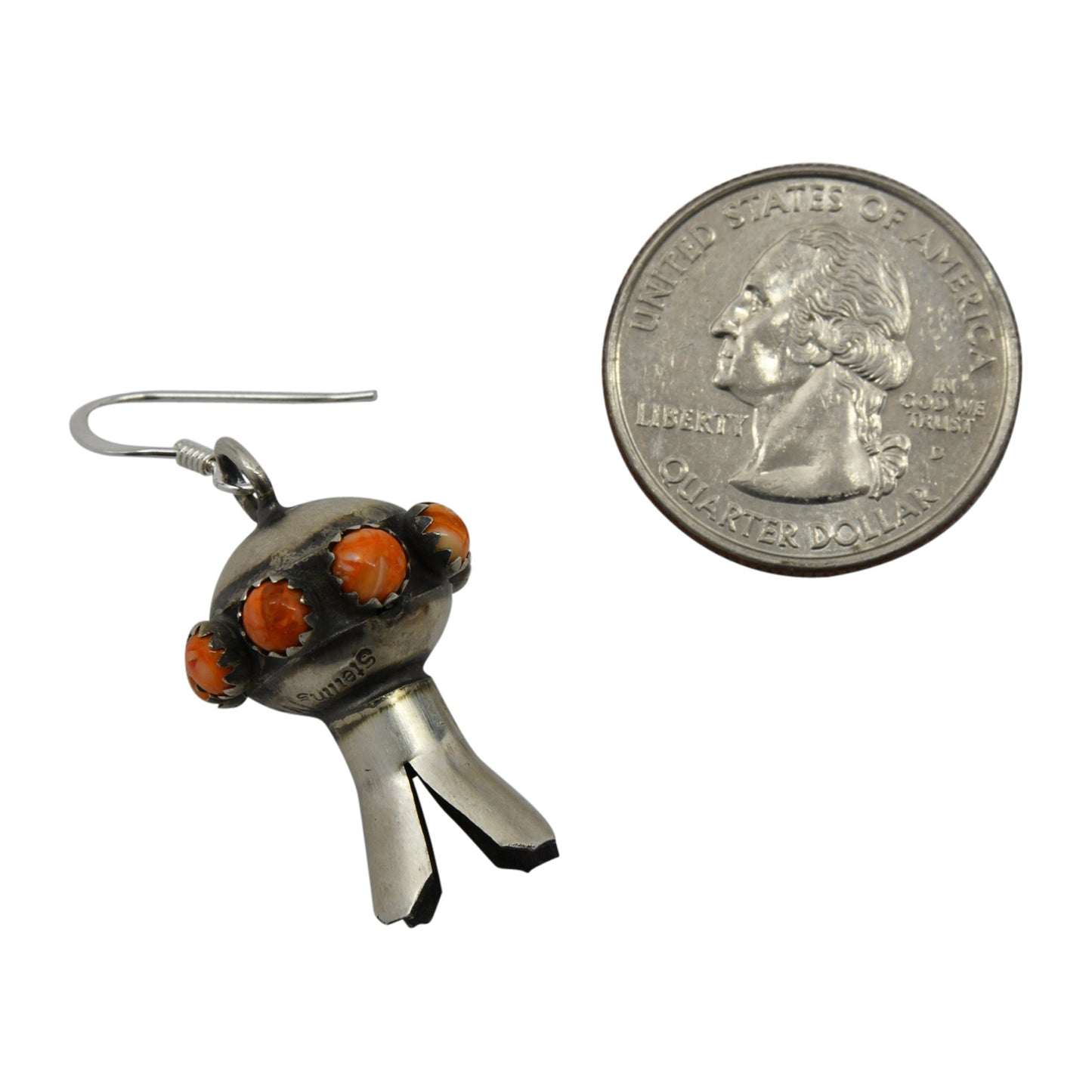 Monica Smith Sterling Silver Navajo Orange Spiny Oyster Squash Blossom Earrings