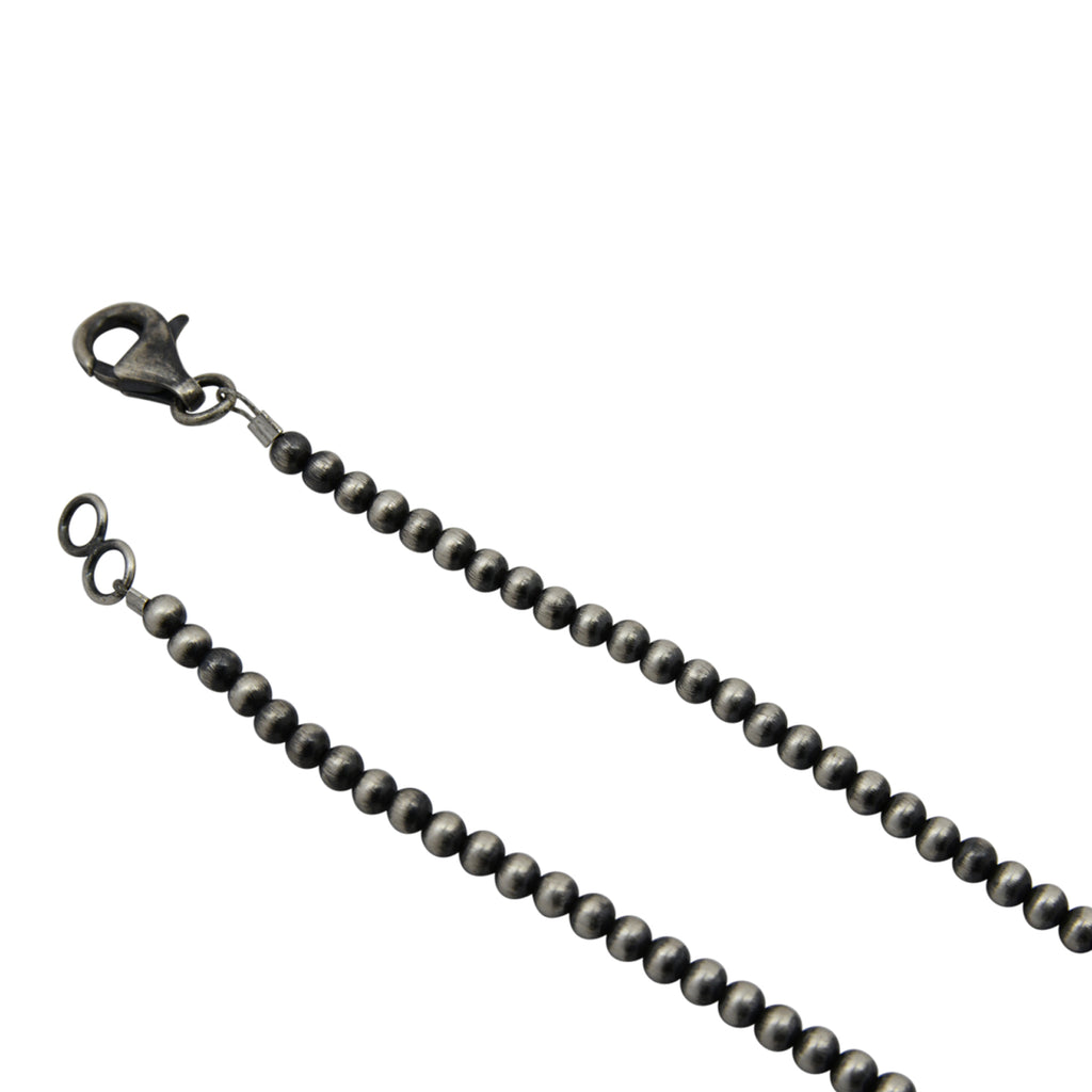 Sterling Silver Navajo Pearl 3mm Oxidize Bead Necklace. Available from 14" to 60"