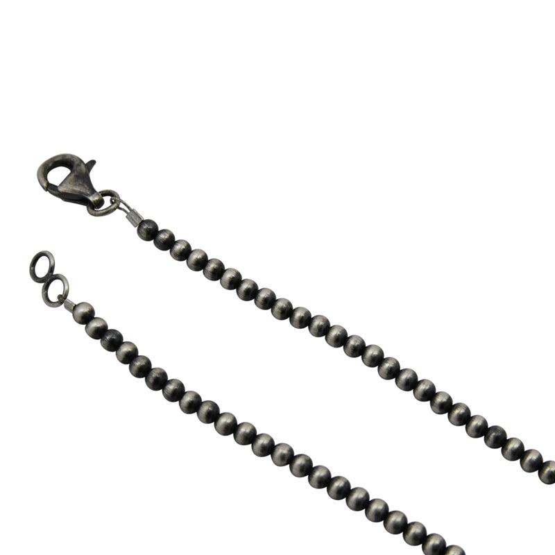 Sterling Silver Navajo Pearl 3mm Oxidize Bead Necklace. Available from 14" to 60"