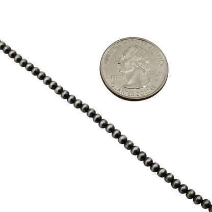 Sterling Silver Desert Pearls 3mm Oxidize Round Bead Necklace. Available from 14" to 60"