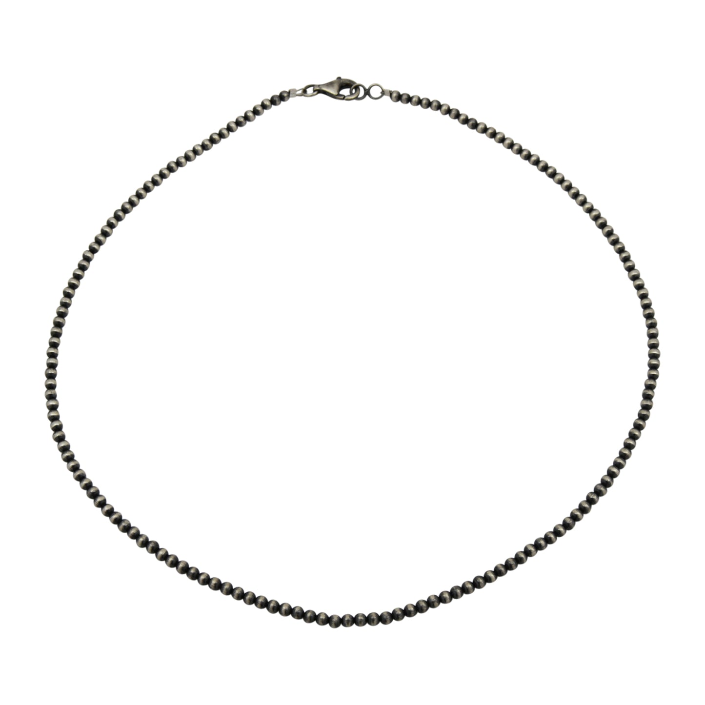 Sterling Silver Desert Pearls 3mm Oxidize Round Bead Necklace. Available from 14" to 60"