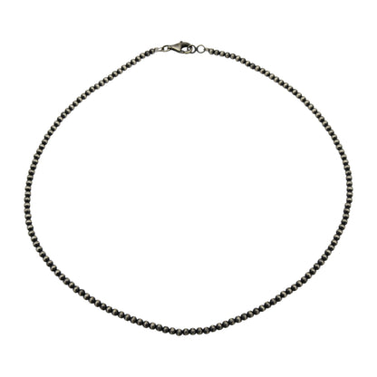 Sterling Silver Desert Pearls 3mm Oxidize Round Bead Necklace. Available from 14" to 60"