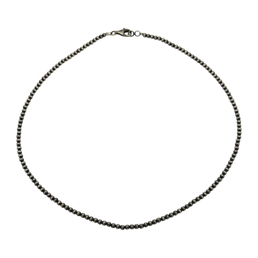 Sterling Silver Desert Pearls 3mm Oxidize Round Bead Necklace. Available from 14" to 60"