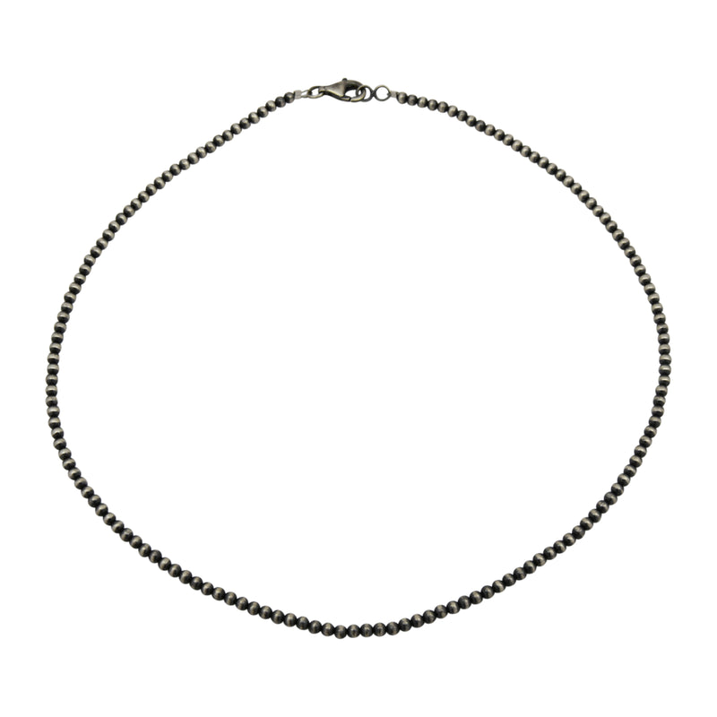 Sterling Silver Navajo Pearl 3mm Oxidize Bead Necklace. Available from 14" to 60"