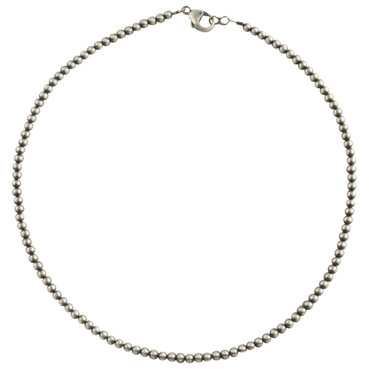 Sterling Silver Navajo Pearl 4mm Oxidize Round Bead Necklace. Available from 14" to 60"