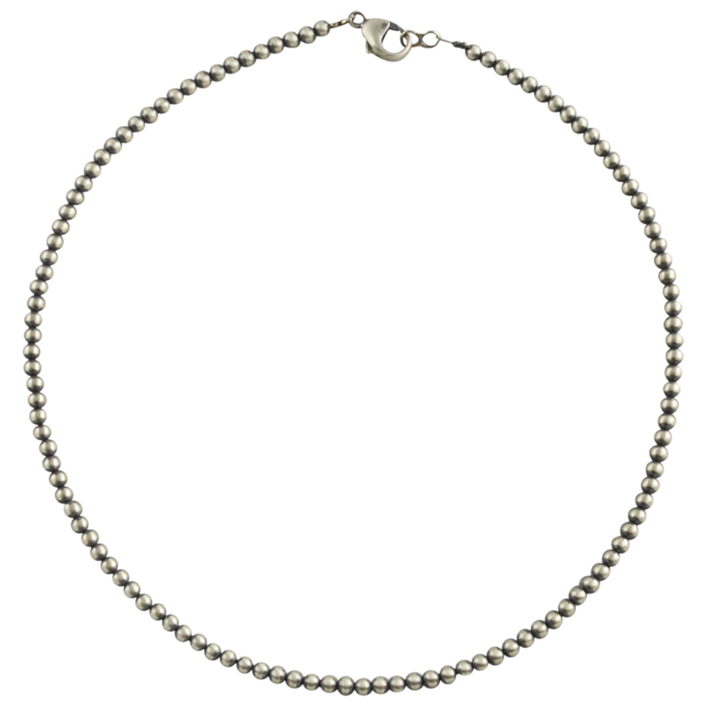 Sterling Silver Desert Pearls 4mm Oxidize Round Bead Necklace. Available from 14" to 60"