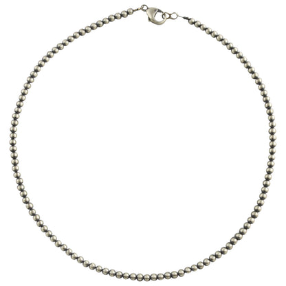 Sterling Silver Desert Pearls 4mm Oxidize Round Bead Necklace. Available from 14" to 60"