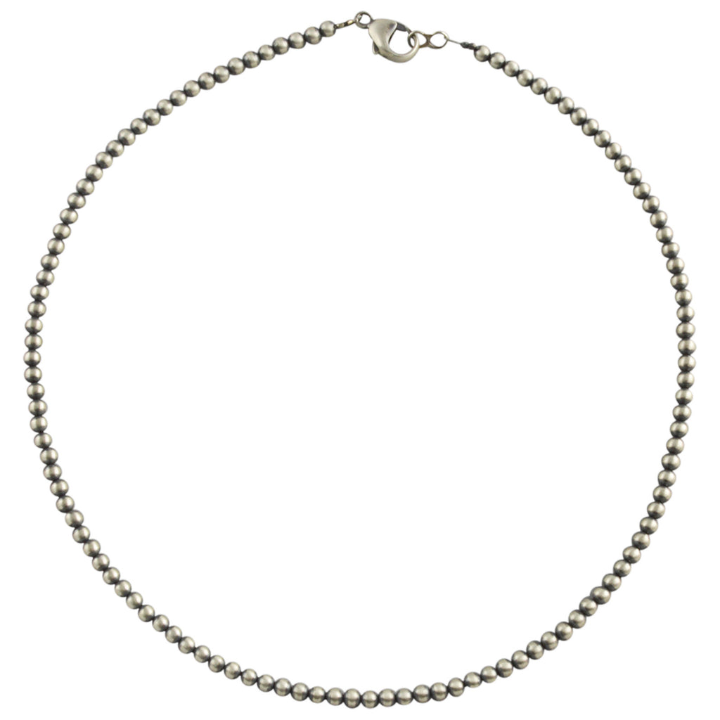 Sterling Silver Navajo Pearl 4mm Oxidize Bead Necklace. Available from 14" to 60"