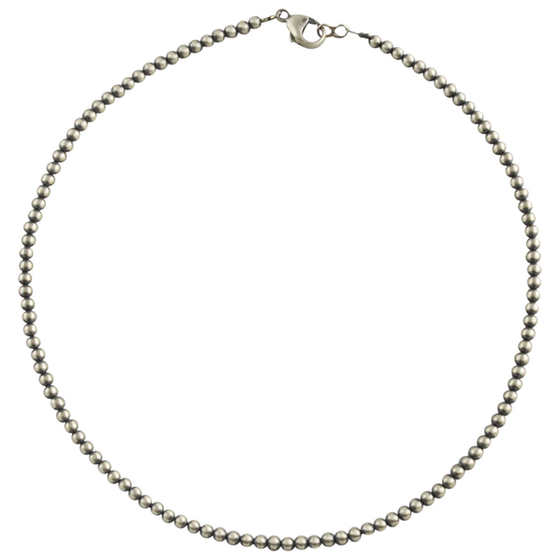 Sterling Silver Navajo Pearl 4mm Oxidize Bead Necklace. Available from 14" to 60"