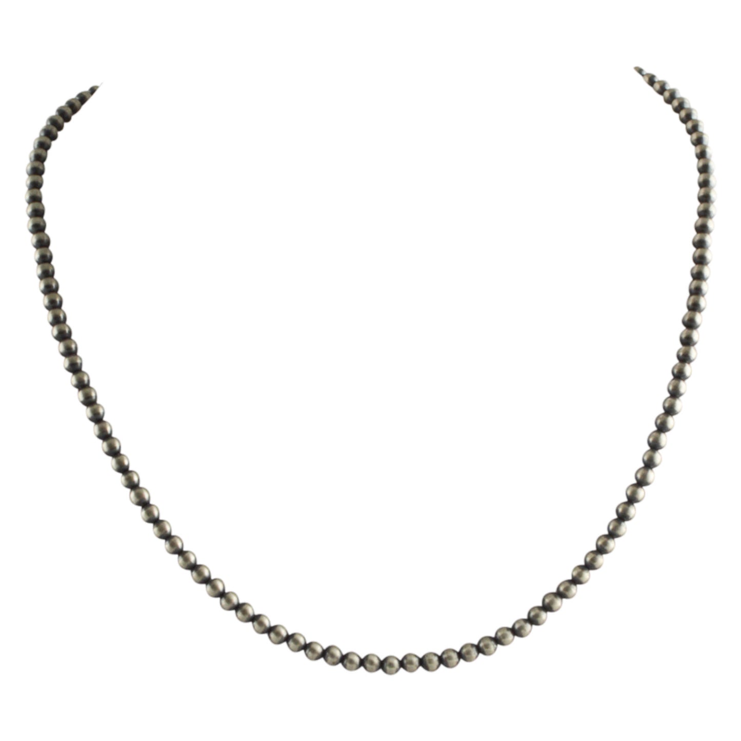 Sterling Silver Desert Pearls 4mm Oxidize Round Bead Necklace. Available from 14" to 60"
