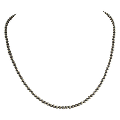 Sterling Silver Desert Pearls 4mm Oxidize Round Bead Necklace. Available from 14" to 60"
