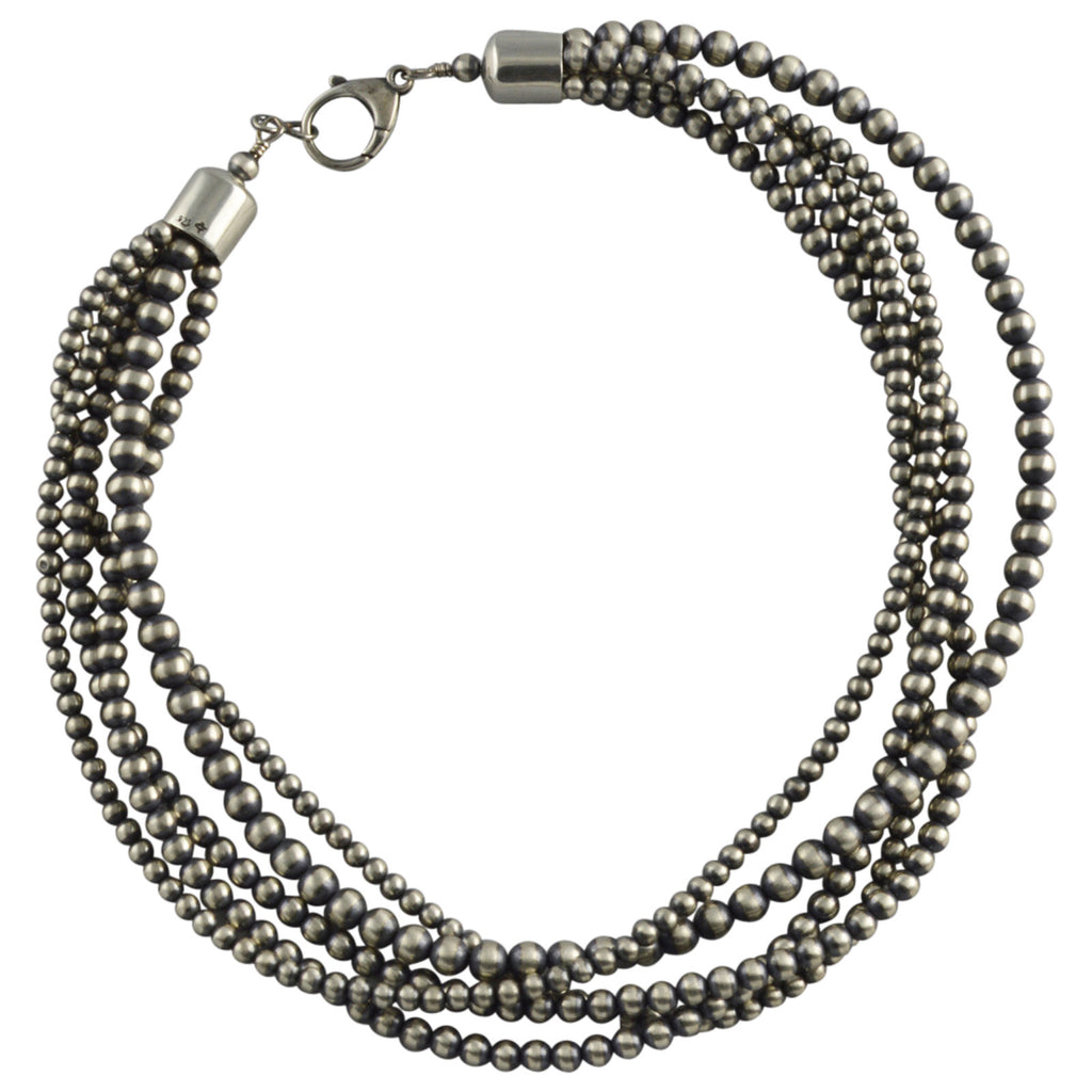 Sterling Silver Navajo Pearl 5 Strand Mixed Bead Necklace. Available from 18" to 80"