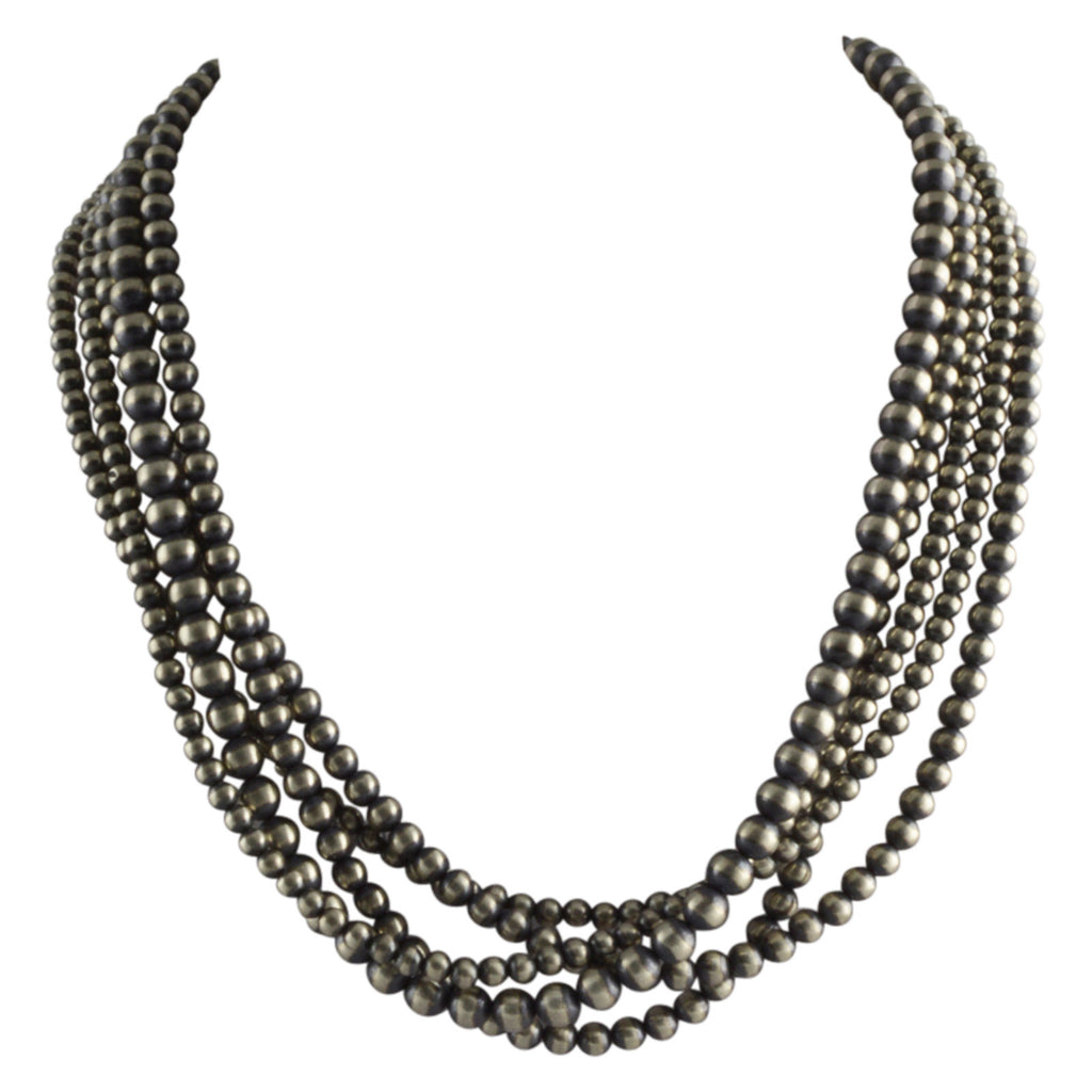 Sterling Silver Navajo Pearl 3 Strand Mixed Bead Necklace. Available from 18" to 60"