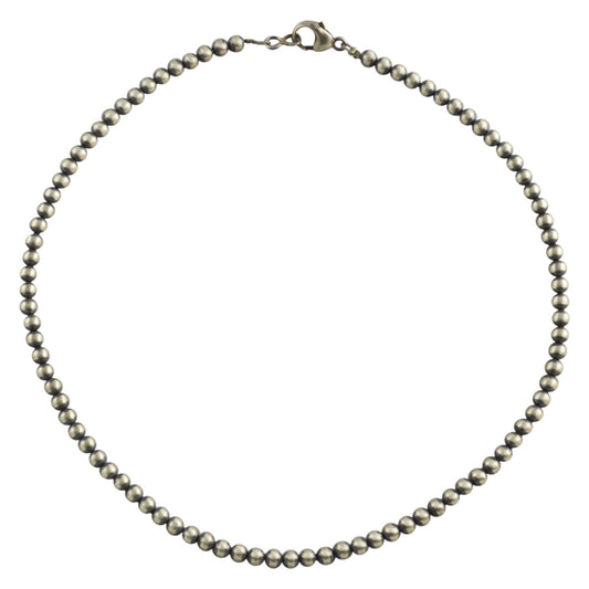 Sterling Silver Navajo Pearl 5mm Oxidize Round Bead Necklace. Available from 14" to 60"