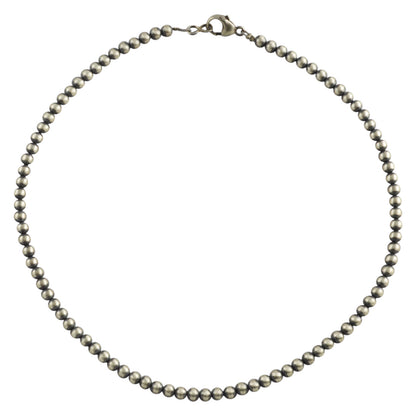 Sterling Silver Desert Pearls 5mm Oxidize Round Bead Necklace. Available from 14" to 60"
