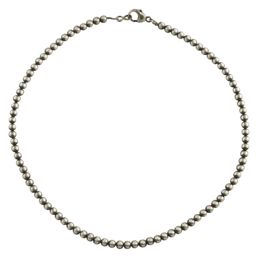Sterling Silver Desert Pearls 5mm Oxidize Round Bead Necklace. Available from 14" to 60"