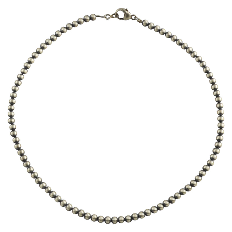 Sterling Silver Navajo Pearl 5mm Oxidize Bead Necklace. Available from 14" to 60"