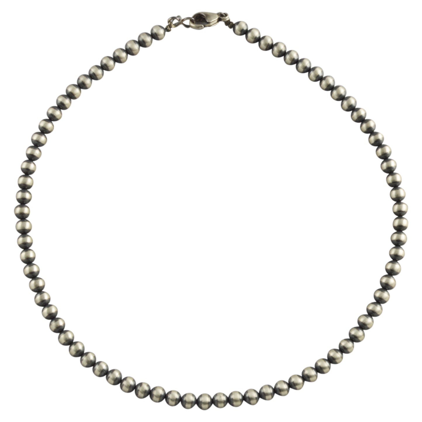 Sterling Silver Navajo Pearl 6mm Oxidize Round Bead Necklace. Available from 14" to 60"