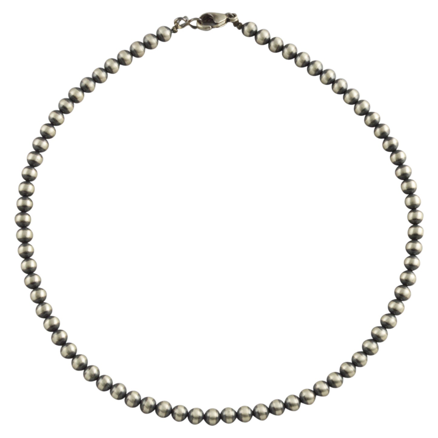 Sterling Silver Desert Pearls 6mm Oxidize Round Bead Necklace. Available from 14" to 60"