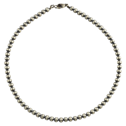 Sterling Silver Desert Pearls 6mm Oxidize Round Bead Necklace. Available from 14" to 60"