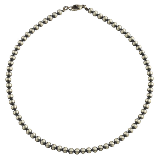 Sterling Silver Desert Pearls 6mm Oxidize Round Bead Necklace. Available from 14" to 60"