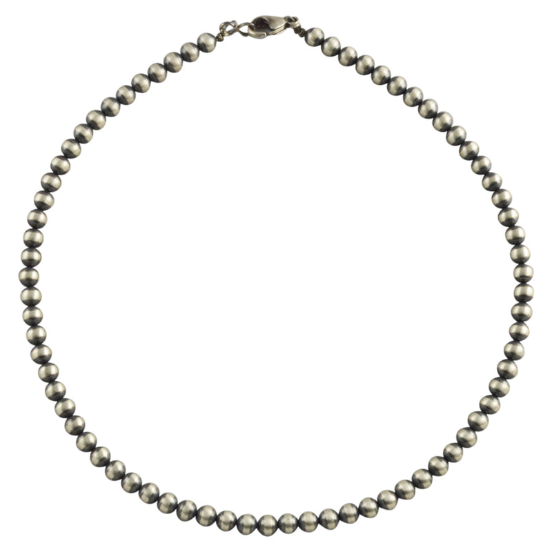 Sterling Silver Navajo Pearl 6mm Oxidize Bead Necklace. Available from 14" to 60"