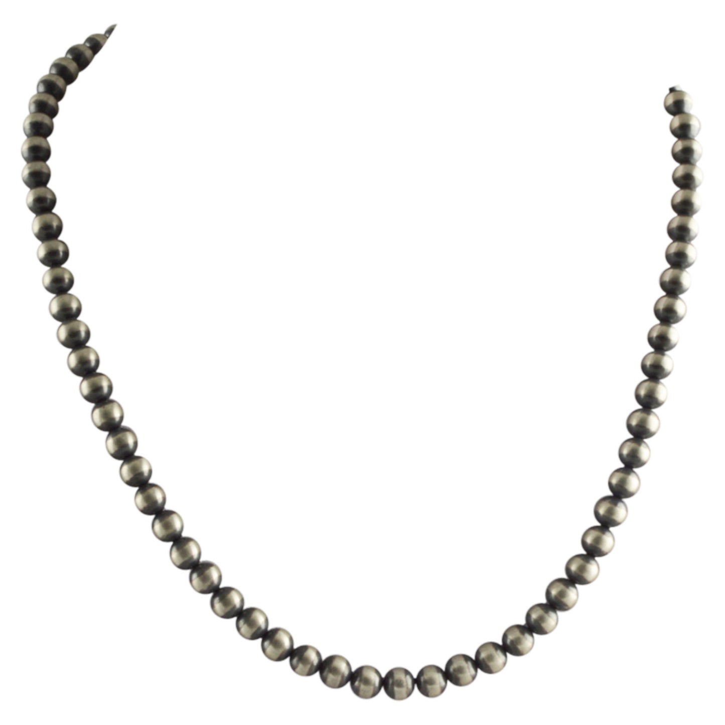 Sterling Silver Desert Pearls 6mm Oxidize Round Bead Necklace. Available from 14" to 60"