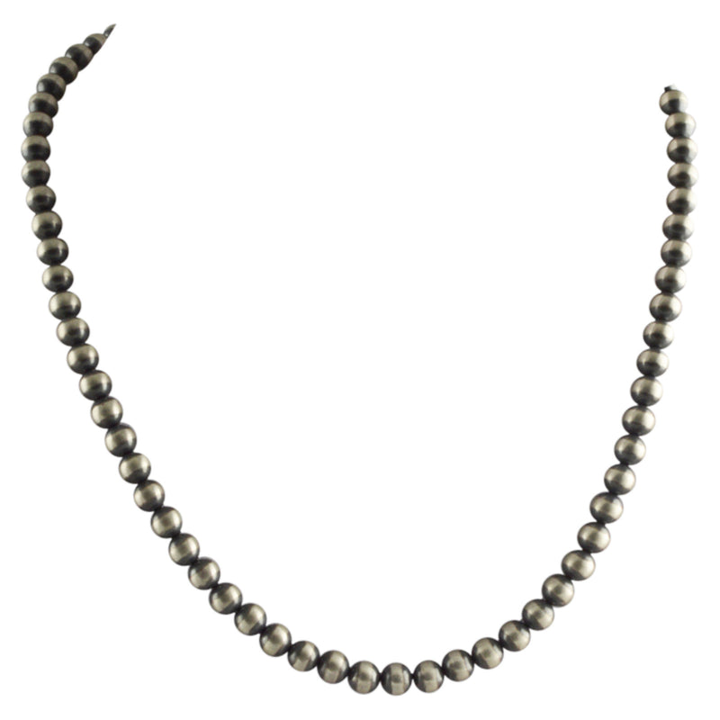 Sterling Silver Navajo Pearl 6mm Oxidize Bead Necklace. Available from 14" to 60"