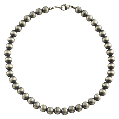 Sterling Silver Desert Pearls 8mm Oxidize Round Bead Necklace. Available from 16" to 60"