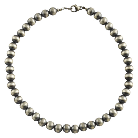 Sterling Silver Navajo Pearl 8mm Oxidize Round Bead Necklace. Available from 16" to 60"