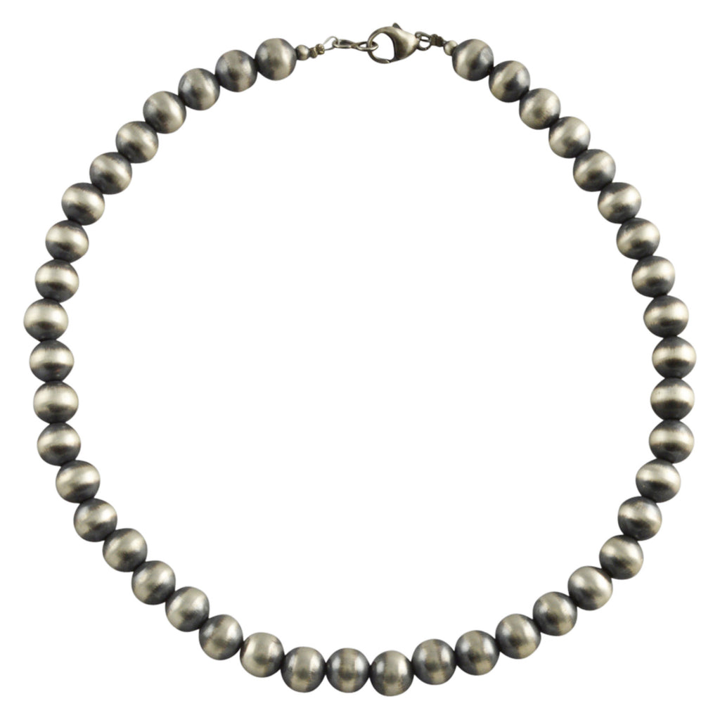 Sterling Silver Navajo Pearl 8mm Oxidize Bead Necklace. Available from 16" to 60"
