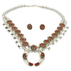 Nathaniel Curley Sterling Silver Navajo Coral Cluster Squash Blossom Necklace Earring Set