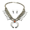 Phil Garcia Oxidized Sterling Silver Navajo Coral Squash Blossom Necklace Earring Set